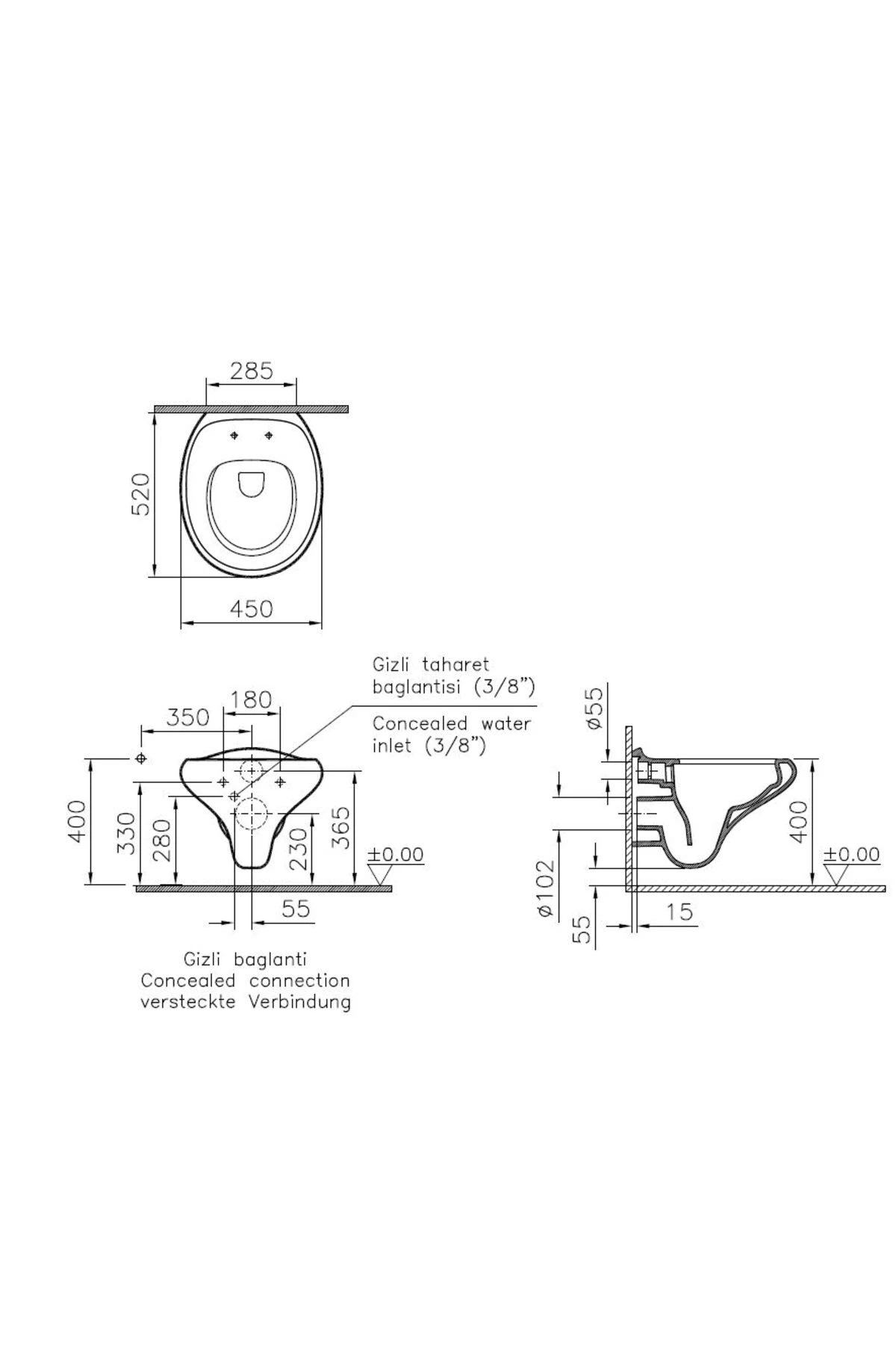 İstanbul 4518B403-0090 Rim-ex Asma Klozet, Clean, 52 cm, Beyaz