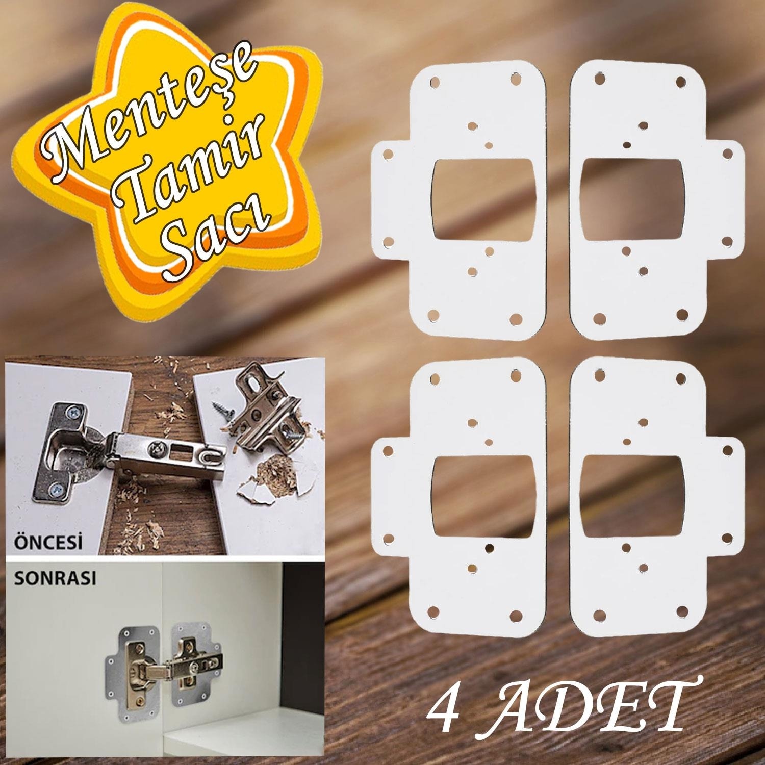 Dolap Kapak Taş Menteşe Tamir Sacı Pratik Onarım Kiti Beyaz Metal Yuva Tablası 6.5 x 9 cm (4 Adet)