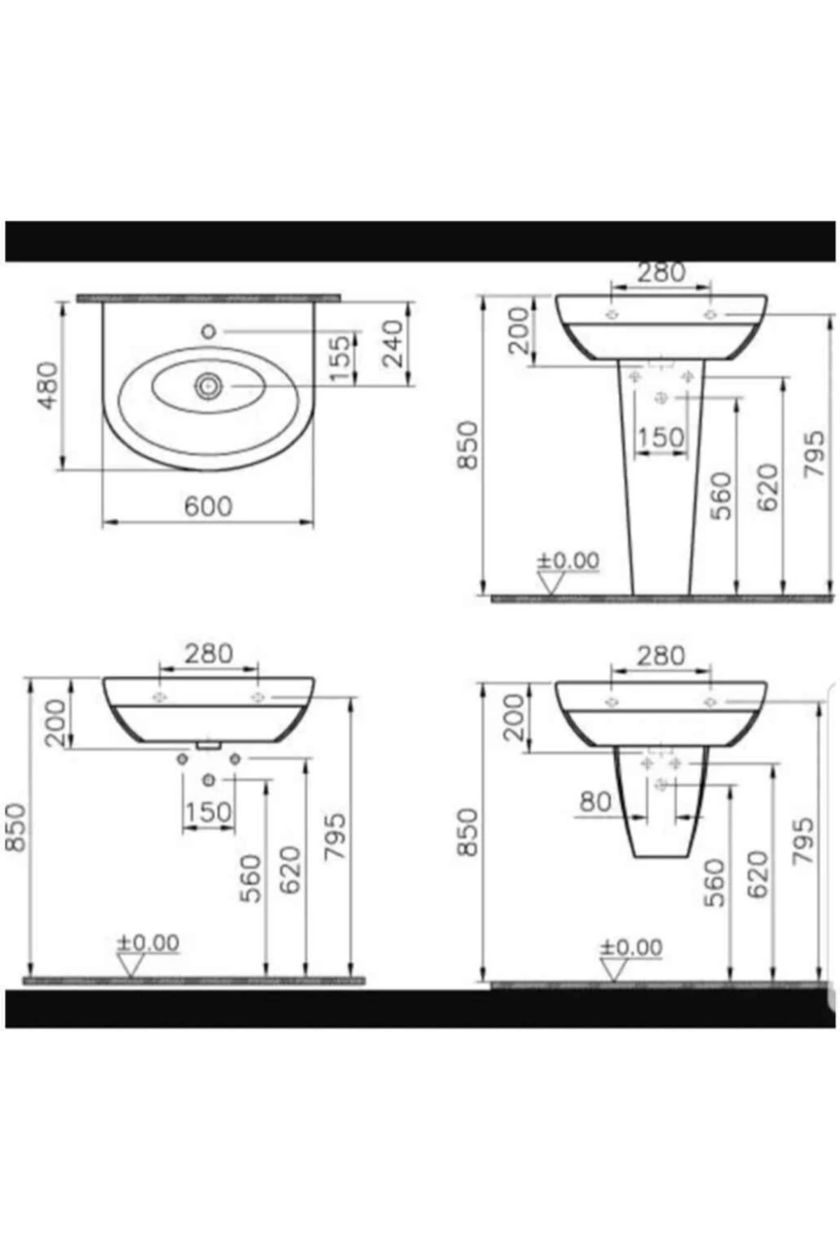 Form 500 Lavabo 60cm - Beyaz - ( Ayak Hariçtir )
