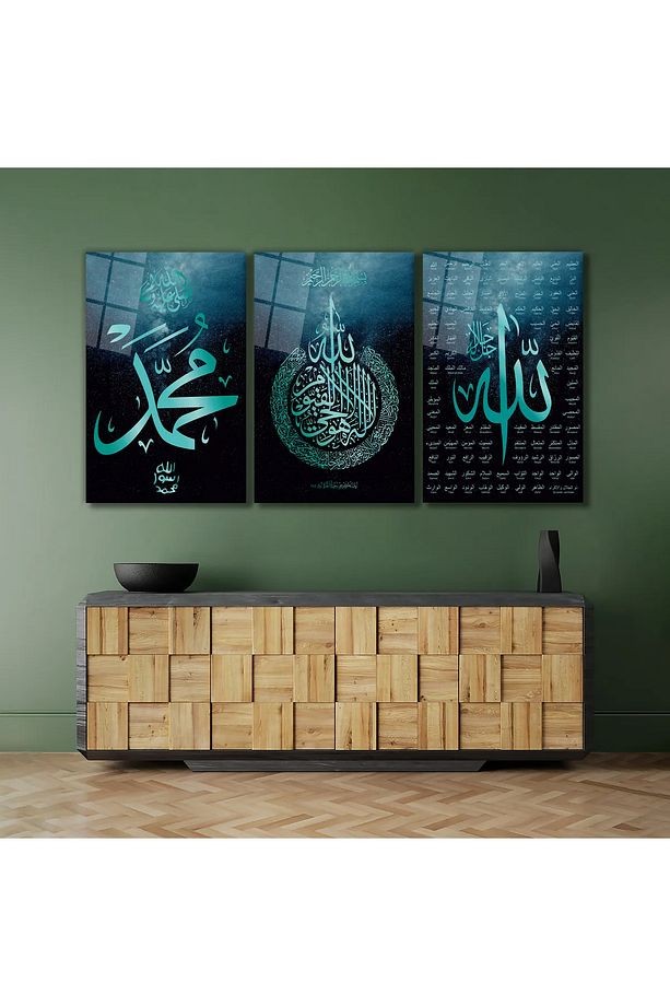 3 PARÇA DİNİ İSLAMİ KIRILMAZ CAM TABLO EV HEDİYESİ İŞ YERİ HEDİYESİ SET CAM TABLO