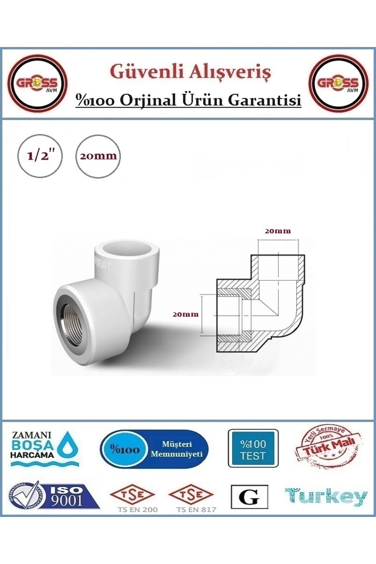 PPRC İç Dişli Dirsek - 20mm - 1/2''