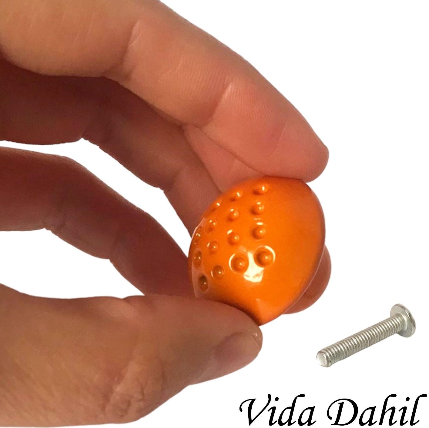 15 Adet Turuncu Noktalı Mantar Düğme Kulp Çocuk Bebek Mobilya Çekmece Dolap Kapak Kulbu Metal Kulp Aksesuarları Vidalı