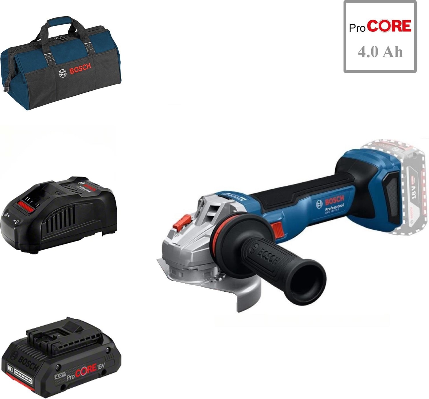 BOSCH Gws 18V-11 S 1x4 Ah Procore Akülü Devir Ayarlı Taşlama Bez Çantalı
