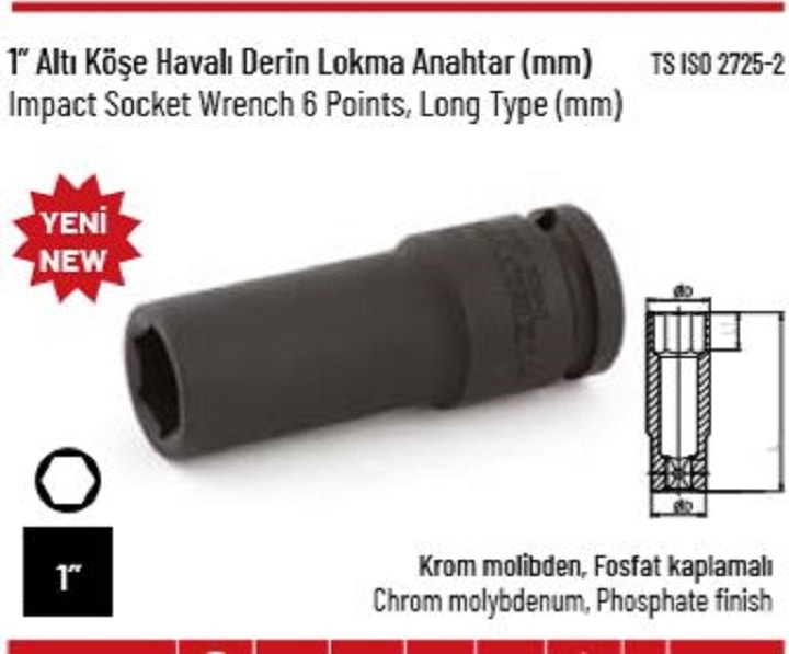 1” Altı Köşe Havalı Derin Lokma Anahtar 21 mm