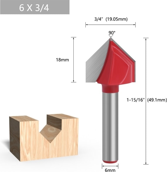 6X19.05MM Lavıe 6mm 1/4 Sap 90 V Tipi Planya Kesici Oyma Kanal Açma Araçları Yönlendirici Bit Seti Emniyet Freze Kesiciler (Yurt Dışından)