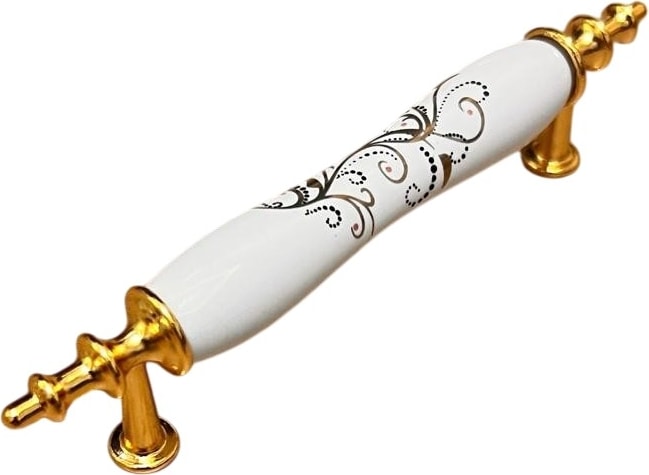 96MM (9.6cm) Öçlüsünde Porselen Çin Gülü Desenli Ayakları Altın Sarısı Çekmece Kapak Kulbu