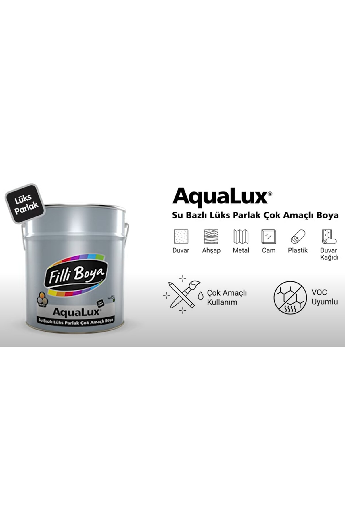 Aqualux Çok Amaçlı Ahşap Metal Cam Plastik Seramik Boyası 2.5lt Beyaz