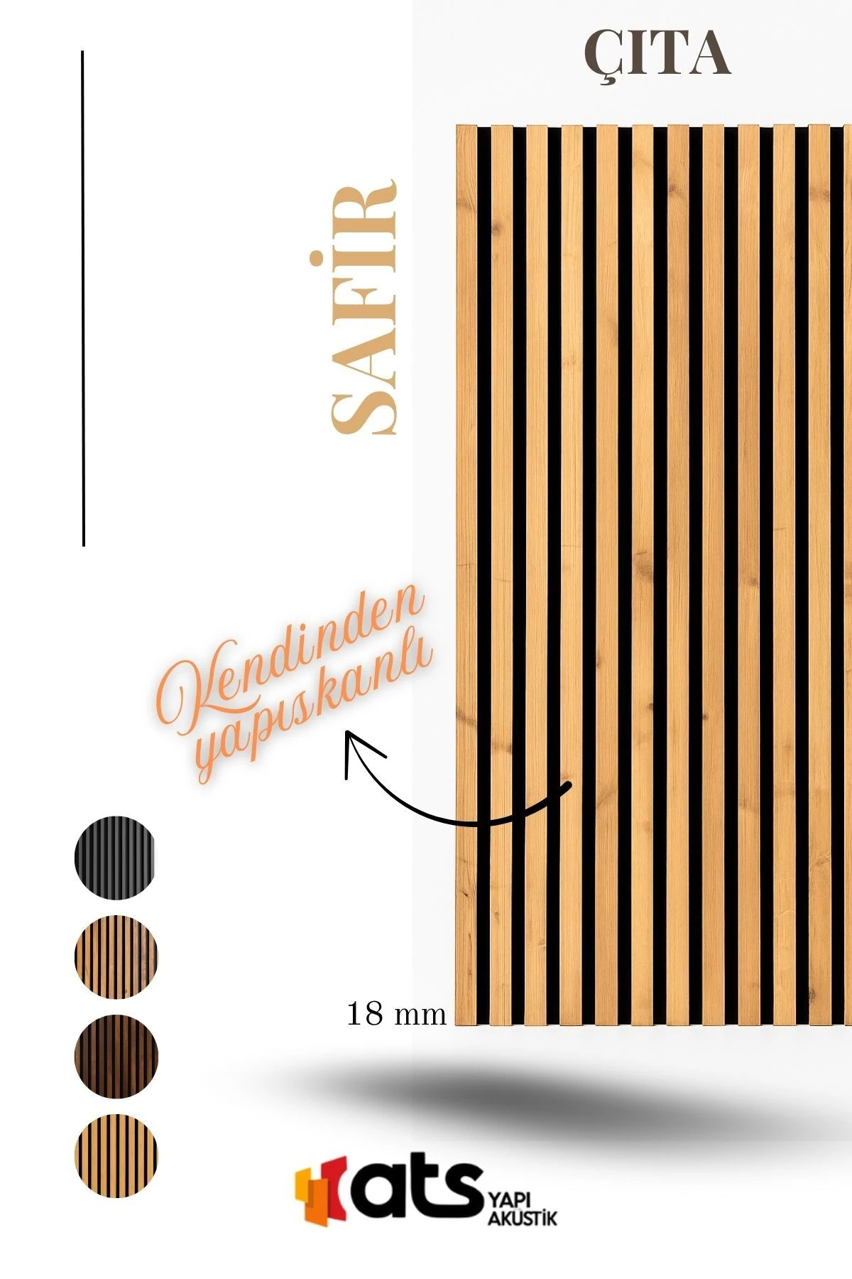 Safir Kendinden Yapışkanlı Duvar Çıta – 12 Adet | 240 cm Uzunluk | 18 mm Kalınlık Dekoratif Panel
