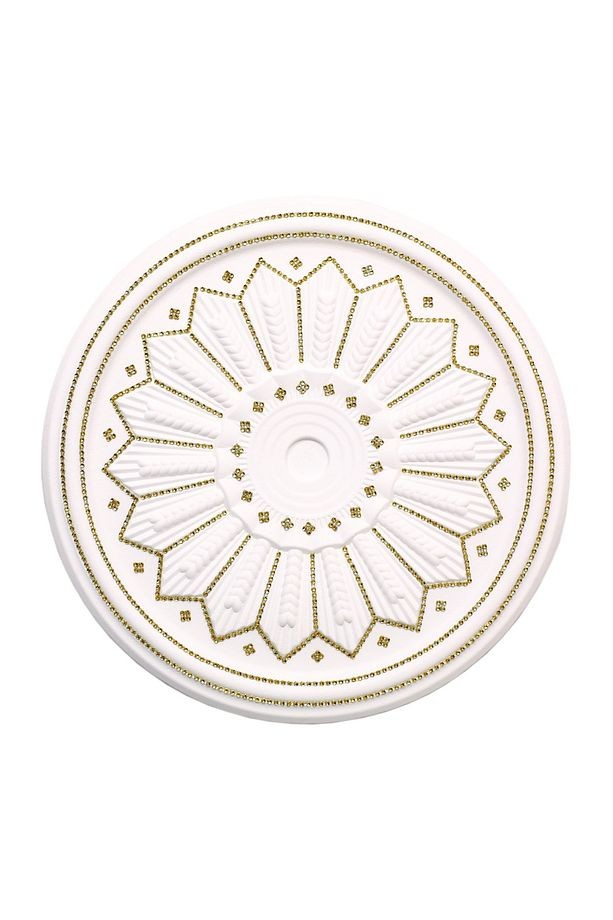 BAŞAK Desenli Stropiyer Taşlı Tavan Lamba Göbeği -Altın Sarı Renk-40 cm