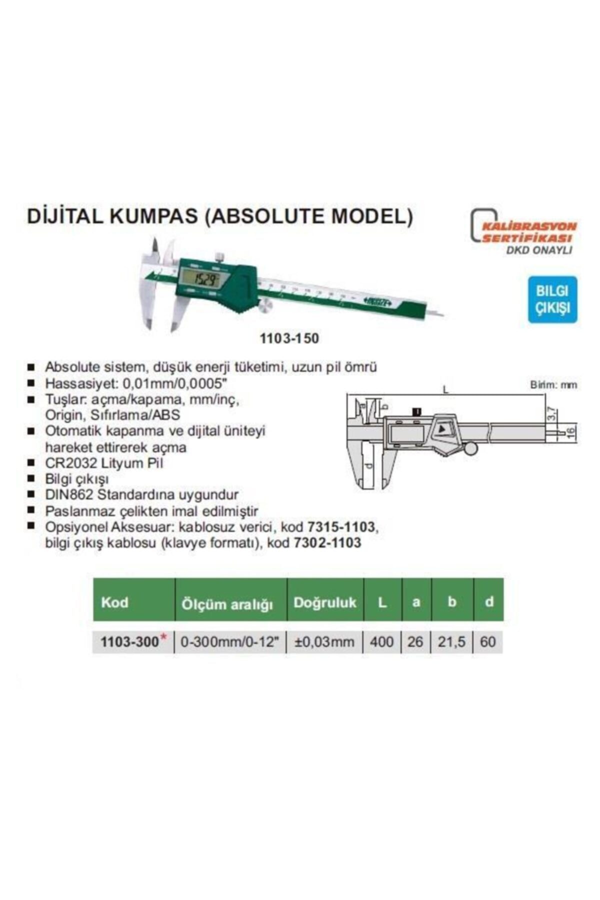 Insize Dijital Kumpas 1103-300