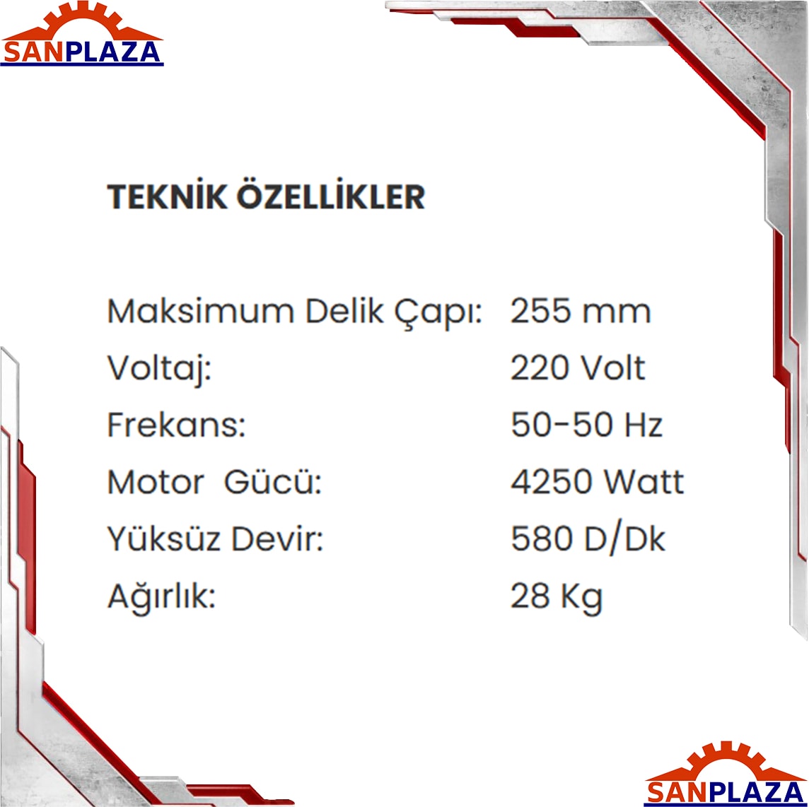 OB-255E Açılı Karot Makinesi 4250 W 250 mm