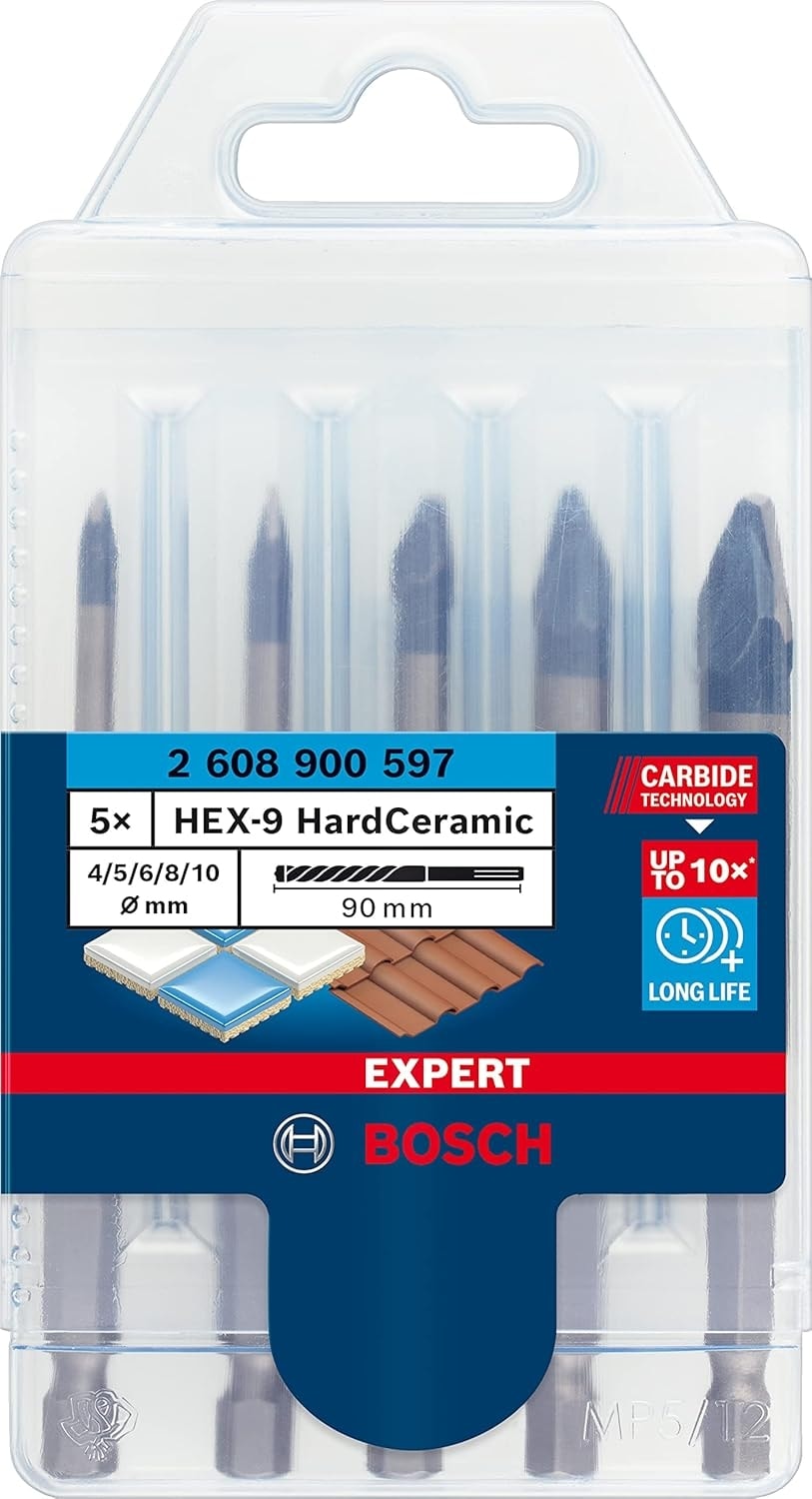 BOSCH Professional 5 Parça Expert Hex-9 Hardceramic Matkap Ucu Seti (Sert Fayanslar, Ø 4-10 Mm, Aksesuar Döner Matkap/vidalamalar)