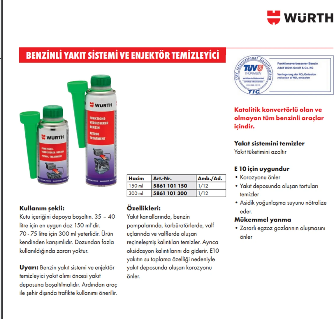 Benzin Enjektör Temizleyici Benzin 300 Ml Alman Üretimi 3lü