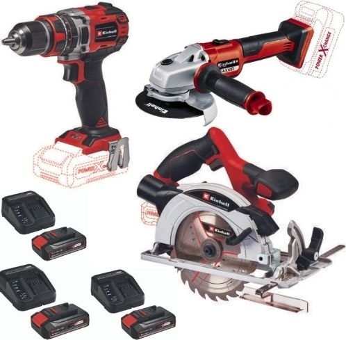 EİNHELL Te-Cd 18/50 Li-I Vidalama Te-Cs 18/165/1 + Daire Testere Axxio Avuç Taşlama 3X2.5AH Akülü Set