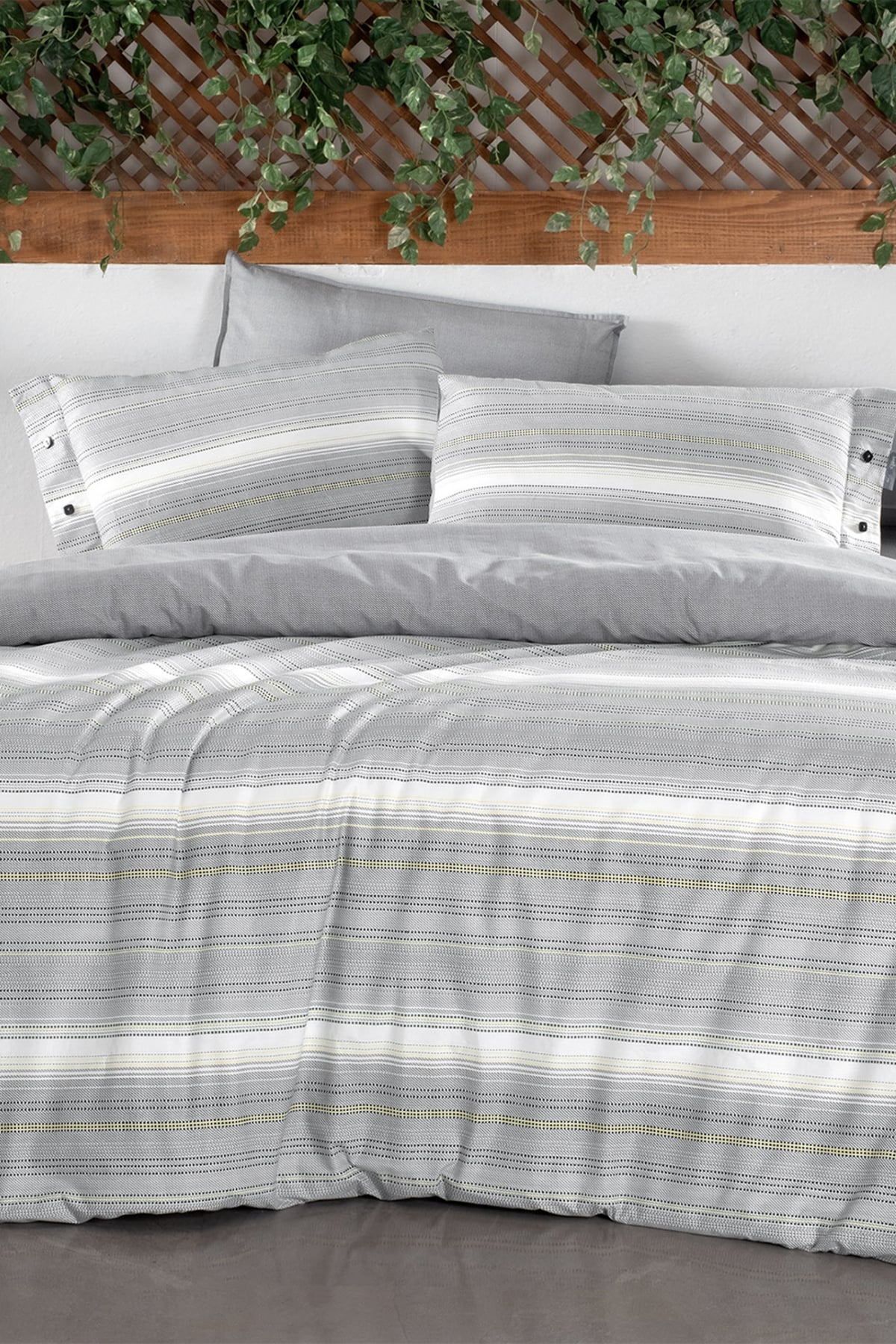 Greta Gri King Size (BATTAL BOY) %100 Pamuk Poplin Çift Taraflı Nevresim Takımı