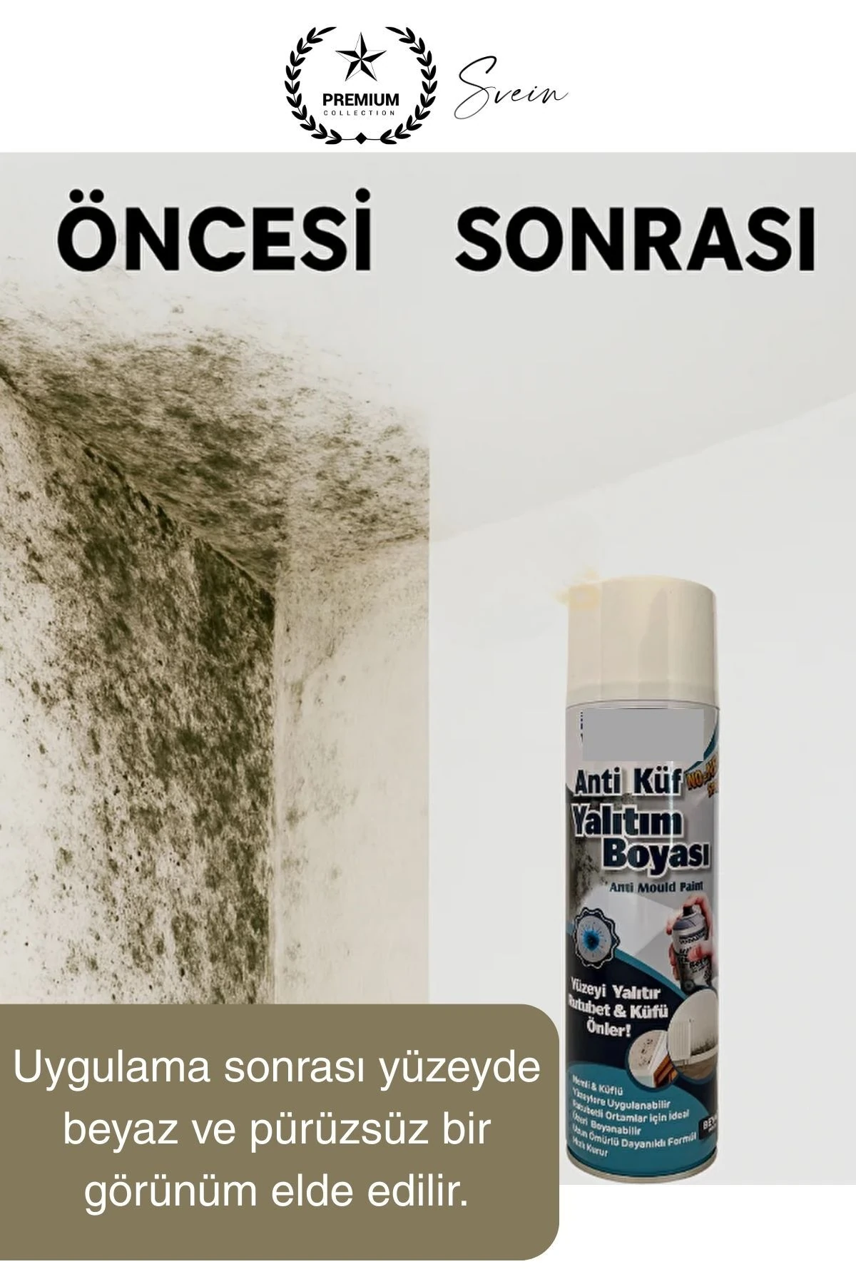 Premium Anti Küf Yalıtım Boyası Sprey Beyaz Rutubet Oluşumunu Engeller Duvar Derleme Önleyici 500 ml