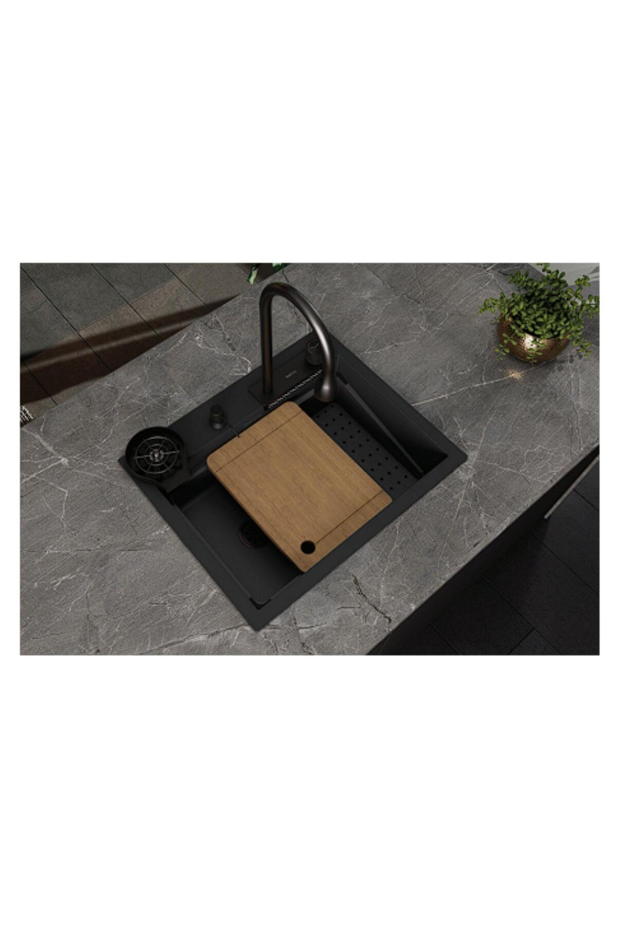 Real Stone Angel Granit Akıllı Eviye Seti Antrasit 60x49 cm