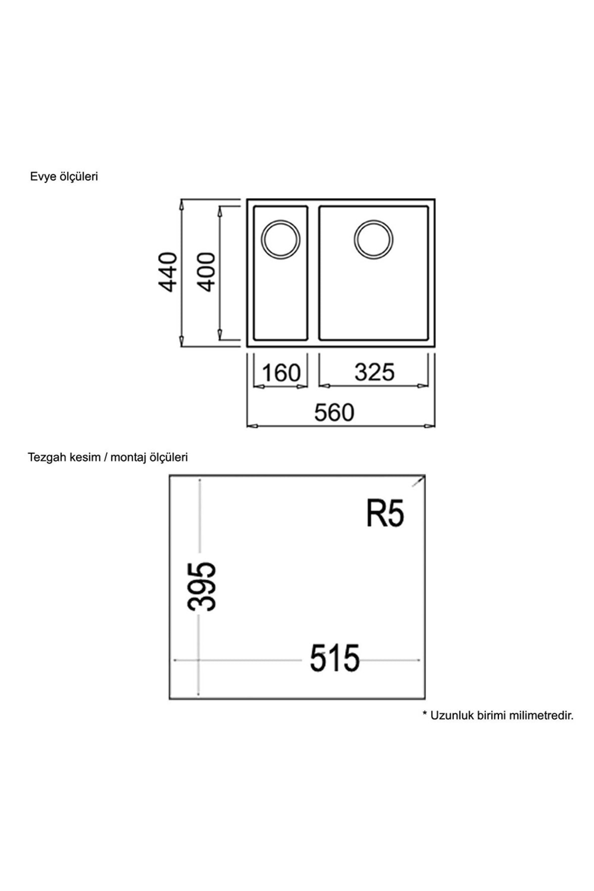 Square 560 Tg Artıc Whıte Granit Evye, Tezgahaltı