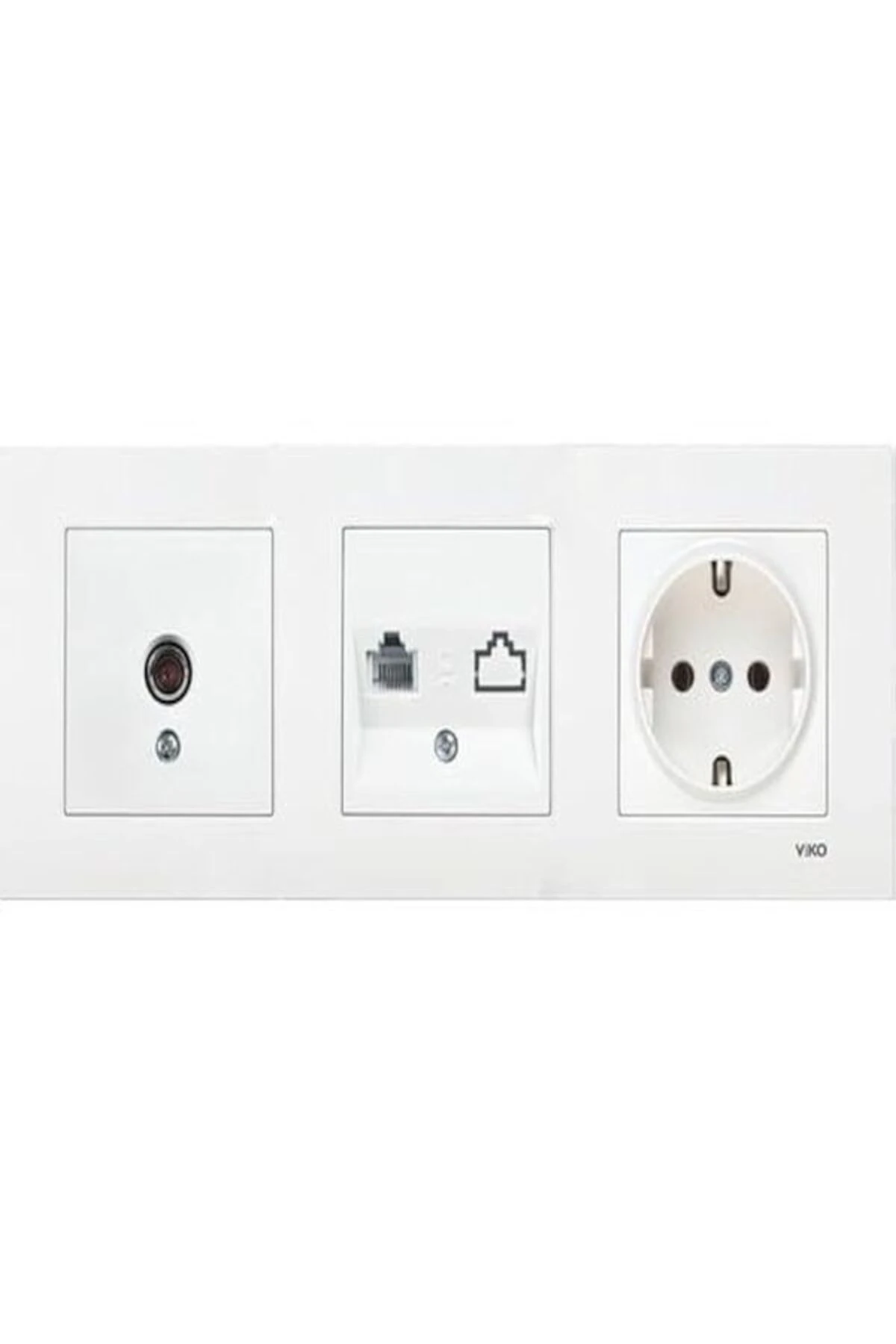 Karre Üçlü Set TV Uydu Priz, Nümeris, Topraklı Priz beyaz