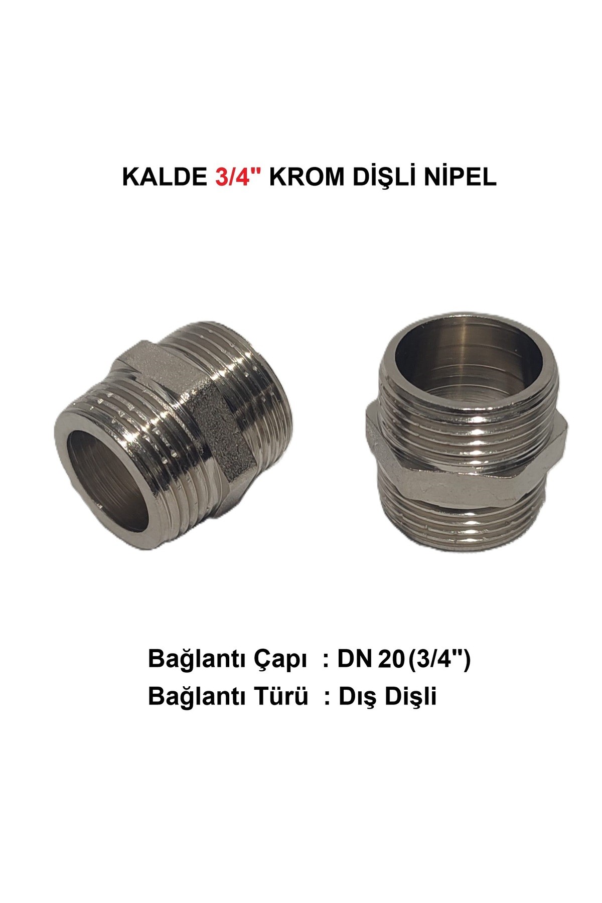 2'Li Paket 3/4" Sarı / Krom Dişli Nipel Dn20 - Chrome Nipple