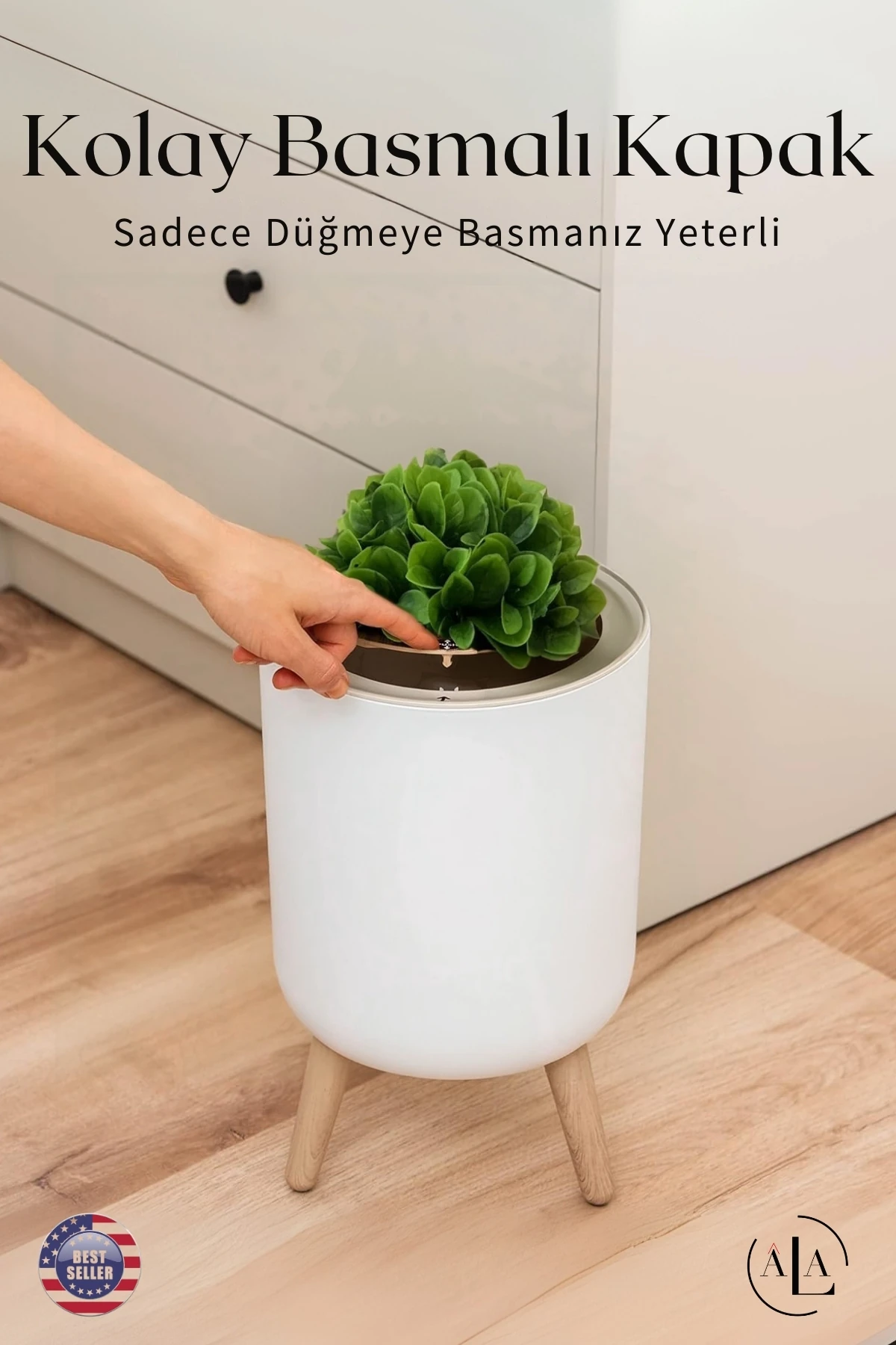 Özel Tasarım Yapay Bitkili Çöp Kovası Çöp Kutusu Banyo Tuvalet Wc Çöp Kovası Kapaklı