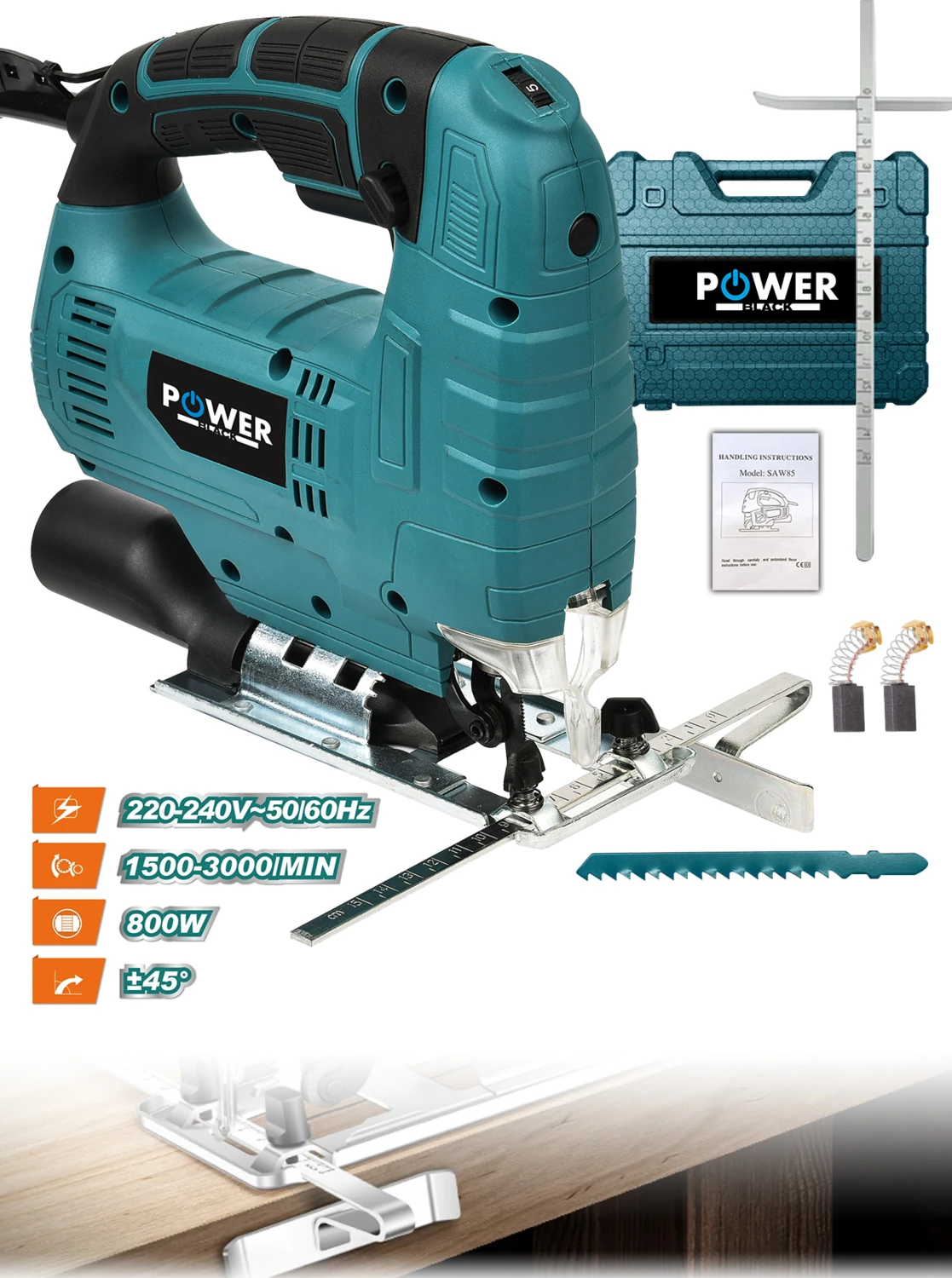 Profesyonel Lazerli Metal Şanzıman 6 Kademe Devir ve Pandül Ayarlı Dekupaj Testere Çantalı Mavi