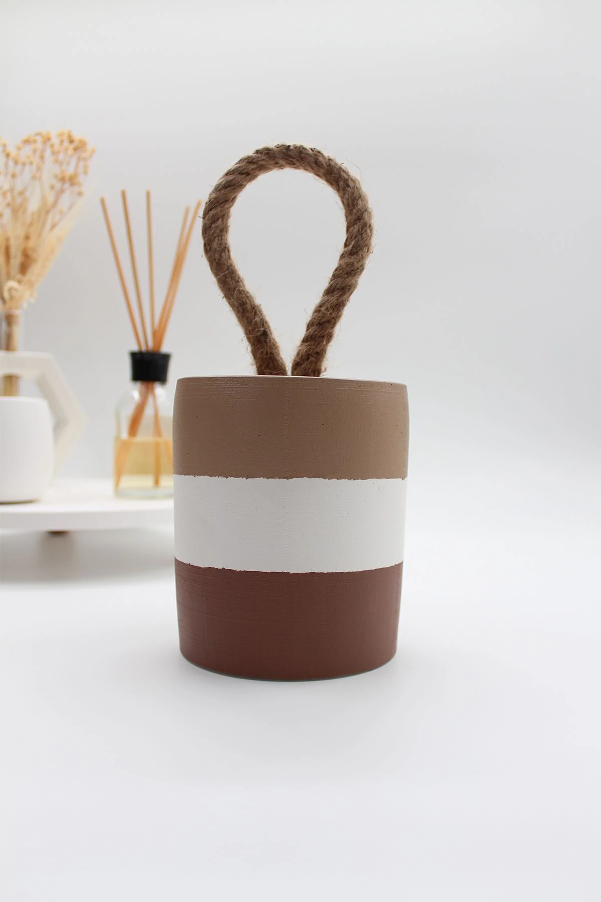 Dekoratif 10mm Jüt Halat Ipli Kahverengi Çizgili Beton Kapı Stoperi / Kapı Pencere Tutucu - 1.7 Kg