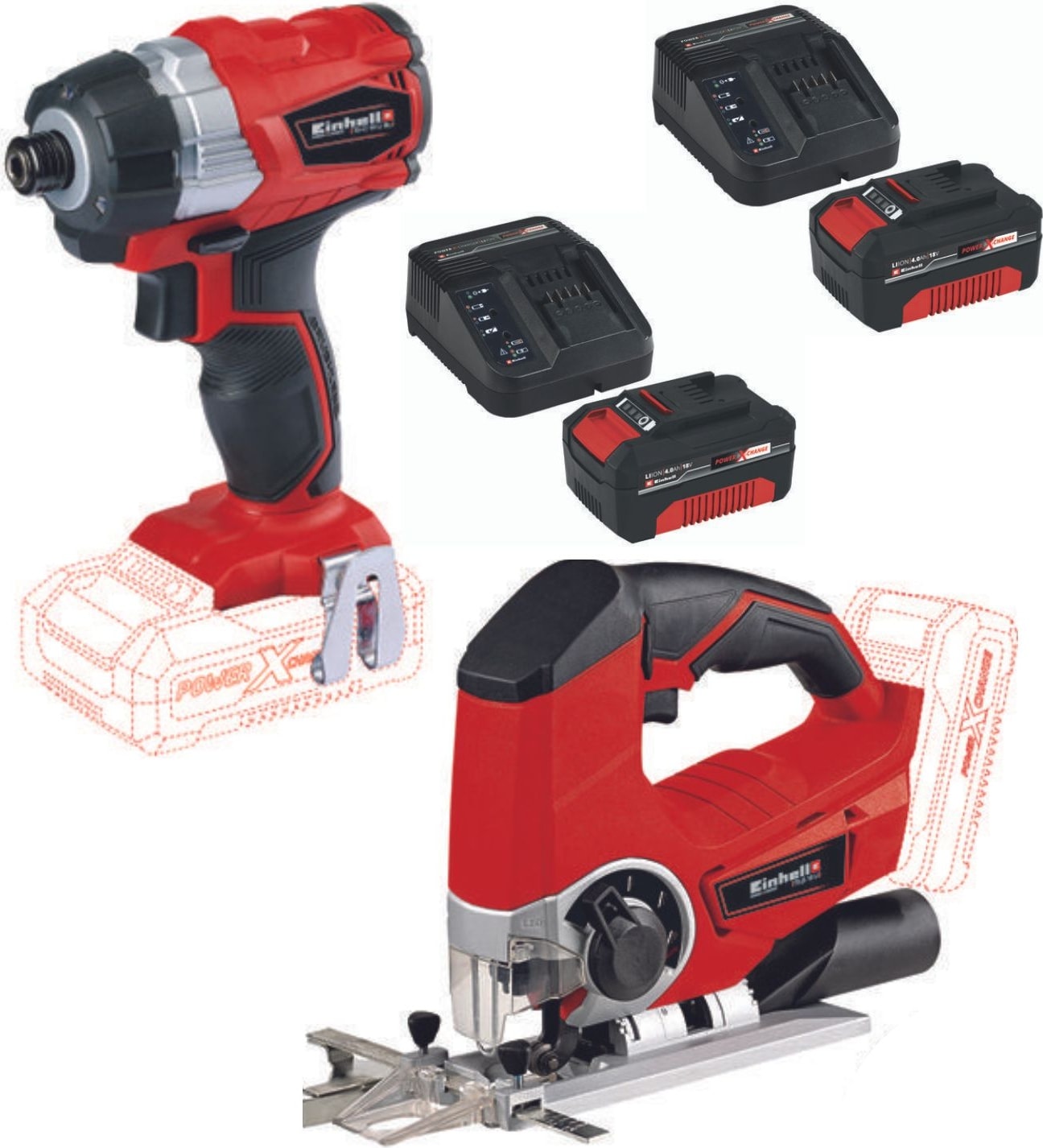 EİNHELL Te-Cı 18 Bl Kömürsüz Darbeli Torklu Vidalama Te-Js 18 Li Dekupaj 2X4.0AH Akülü Set