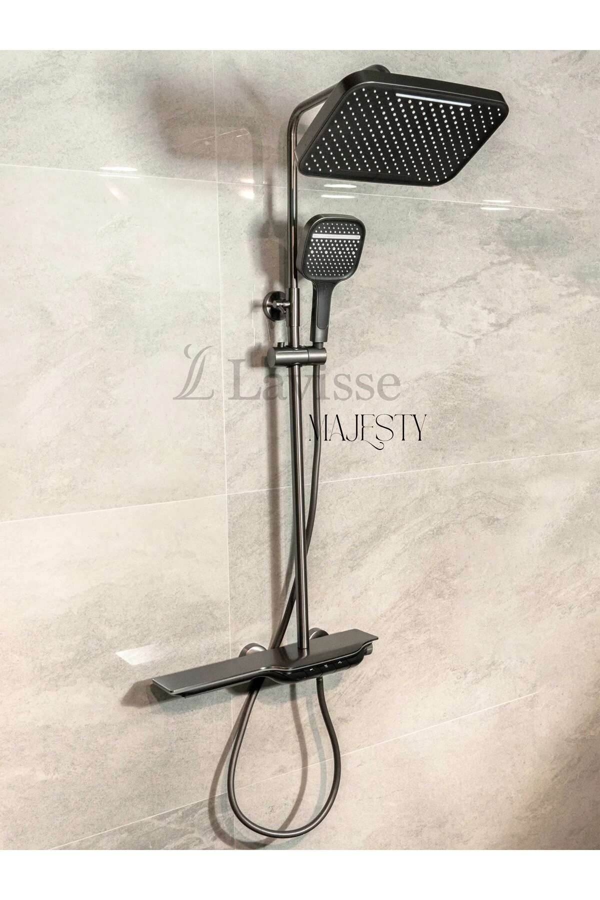 Majesty Antrasit Tepe Duş Başlığı Sitemi, Piyano Tuşlu, Pirinç Iç Gövde 2 Yıl Parça Garantili