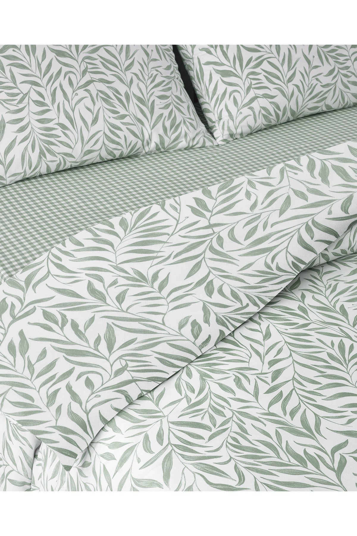 Leaf Dream Kolay Ütülenir Çift Kişilik Nevresim Takımı 200x220 cm Yeşil