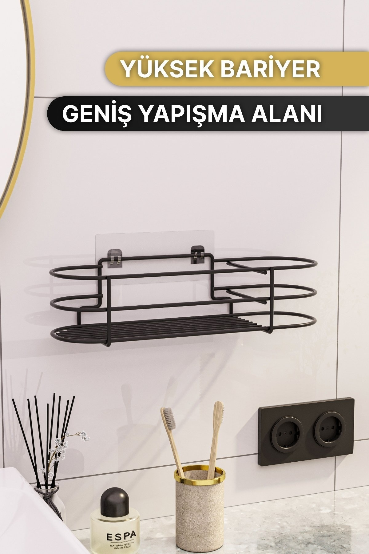 Banyo Aksesuarları Banyo Düzenleyici Yapışkanlı Saç Kurutma Makinesi Fön Makinesi Organizer Raf