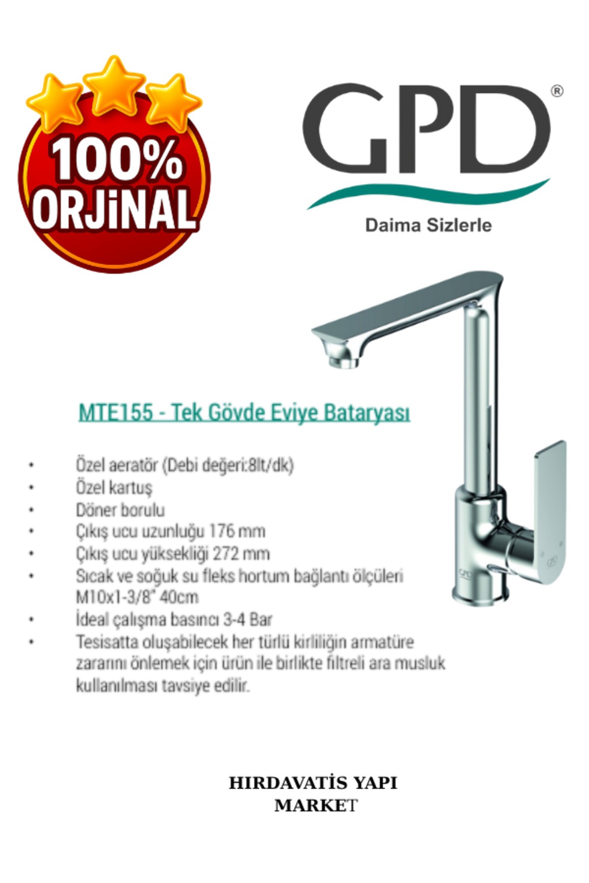 Provido MTE155 Tek Gövde Eviye Bataryası