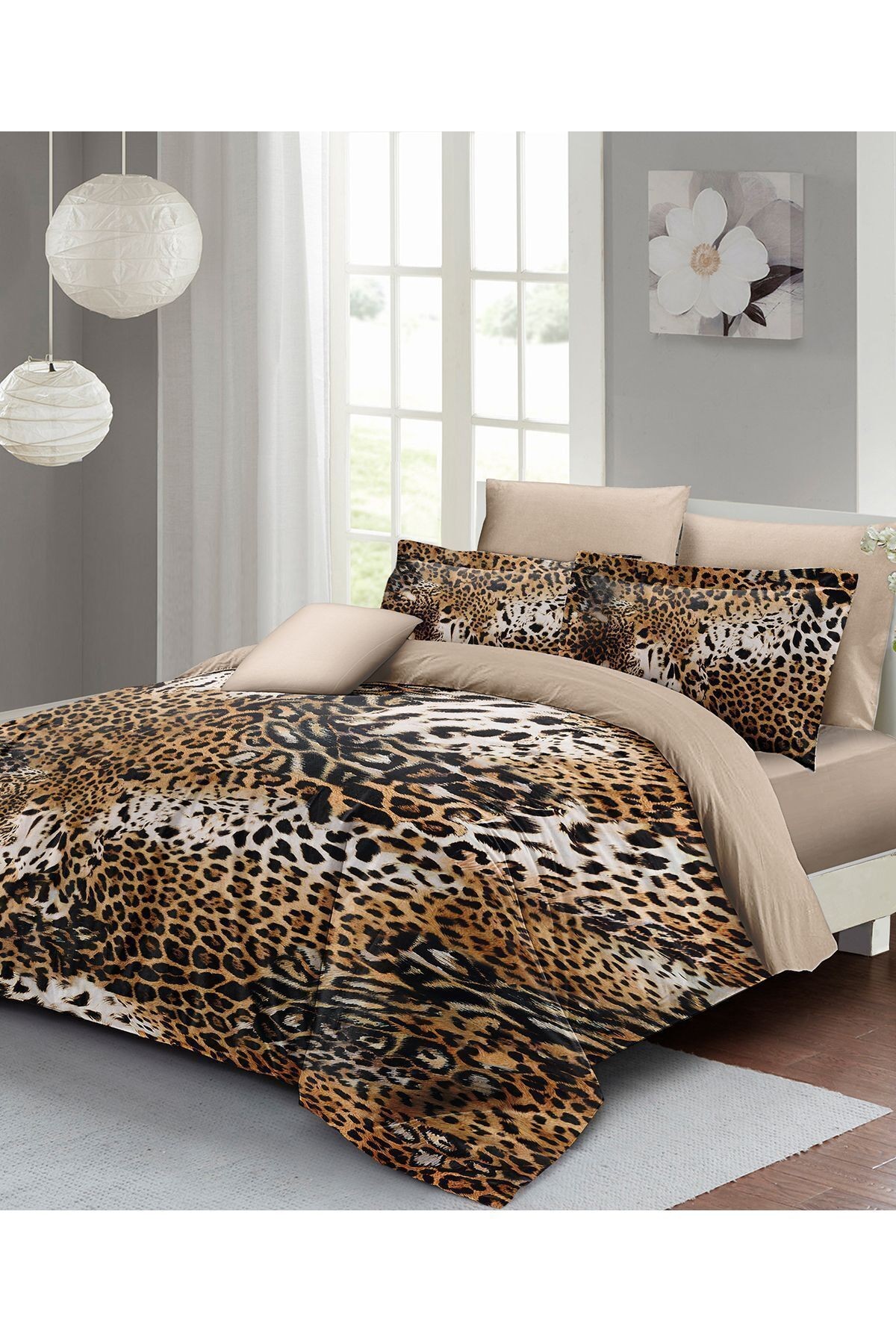 Leopar Çift Kişilik Nevresim Takımı Özel Dokuma Pamuk Saten Wild Leopard