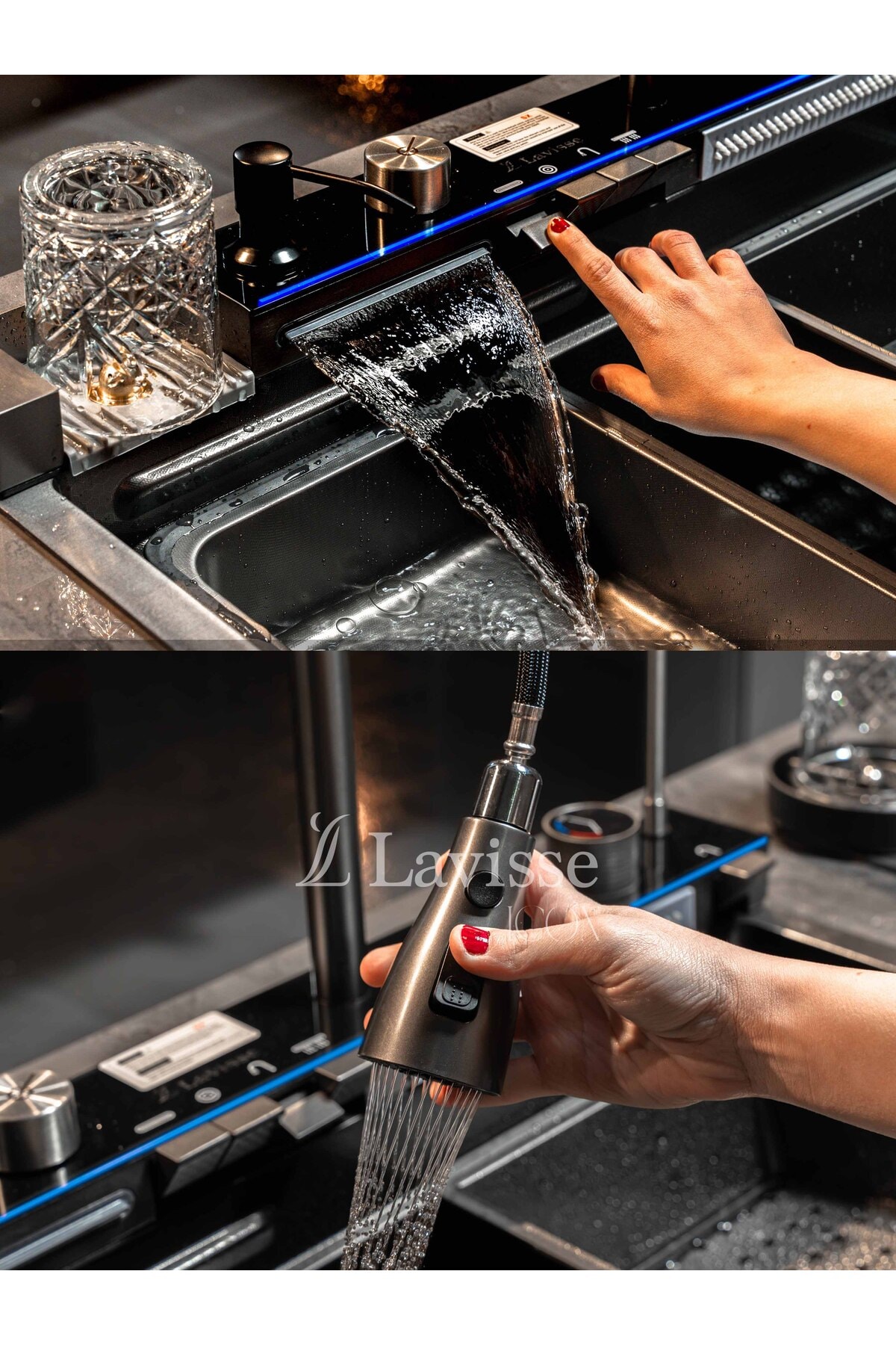 Icon Piyano Tuşlu Akıllı Eviye, Işıklı Honeycomp Çizilmez Fonksiyonlu Teknolojik Mutfak Evyesi