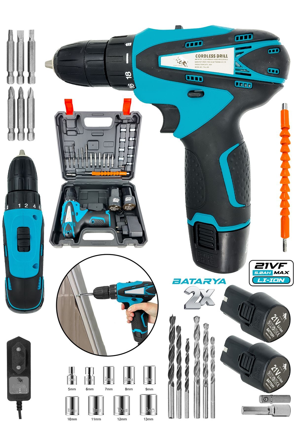 Şarjlı Matkap Lion Armut Batarya Metal Şanzuman Çift Akülü Vidalama