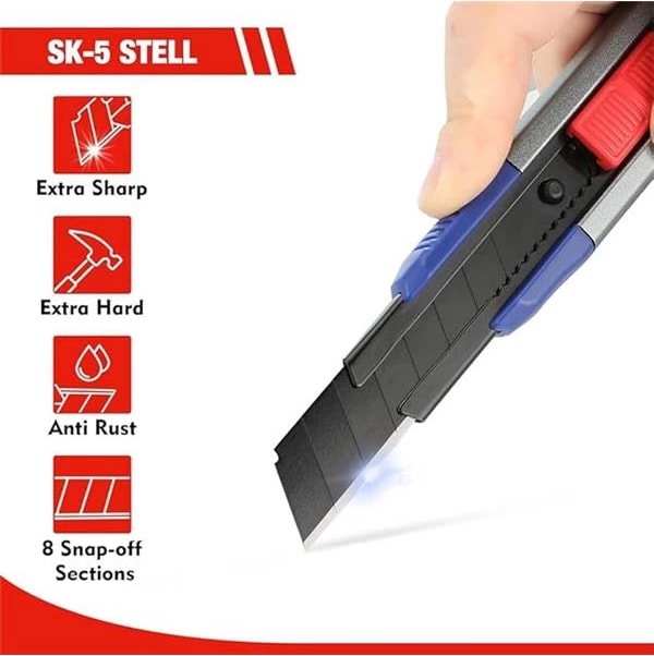 WP212022 18 mm Ağır Hizmet Alüminyum Kasa Maket Bıçağı + 10 Adet Yedek Bıçak