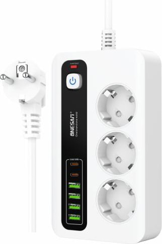Akım Korumalı 4 Usb'li ve 3 Type-C Li 3'lü Grup Priz 2 M Uzatma Kablosu Beyaz