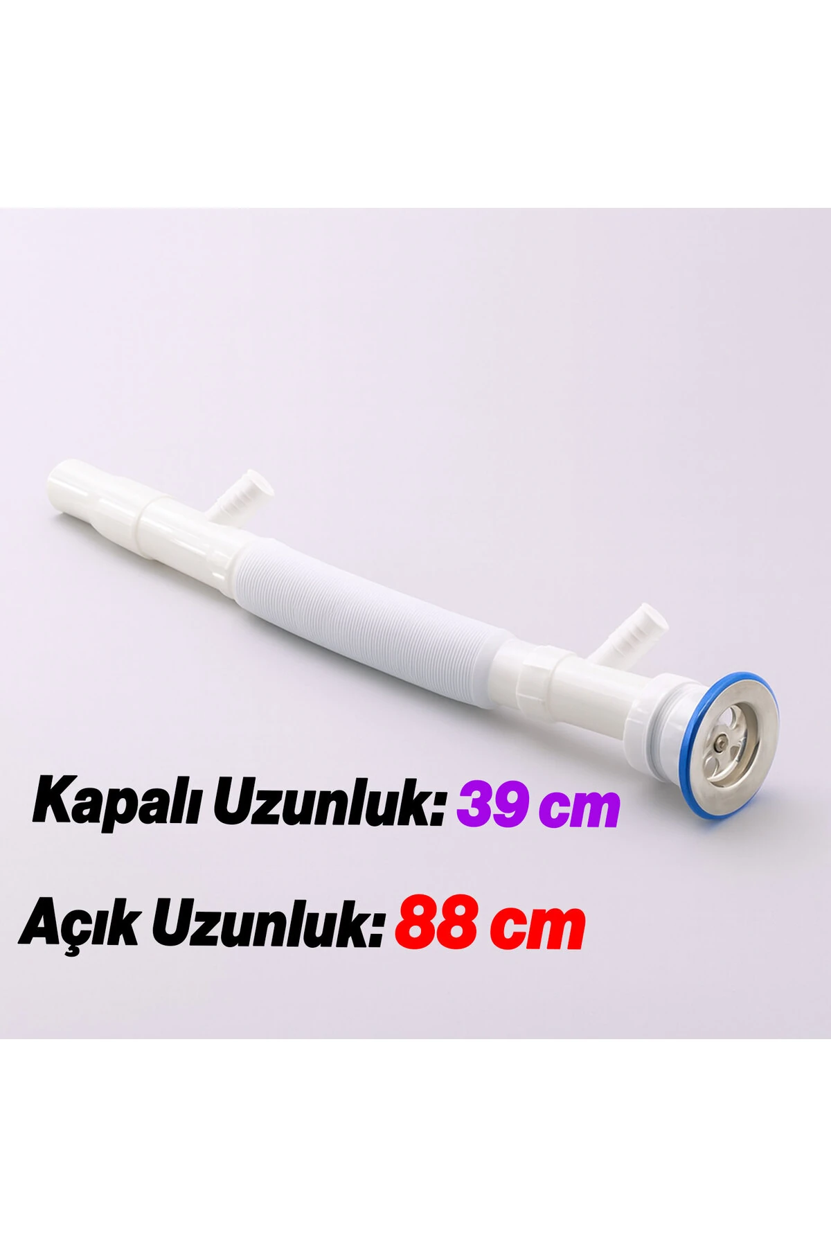 Lavabo Sifonu Çift Çıkışlı Körüklü Hortum Çamaşır ve Bulaşık Makinesi Uyumlu Süzgeç Koku Yapmaz