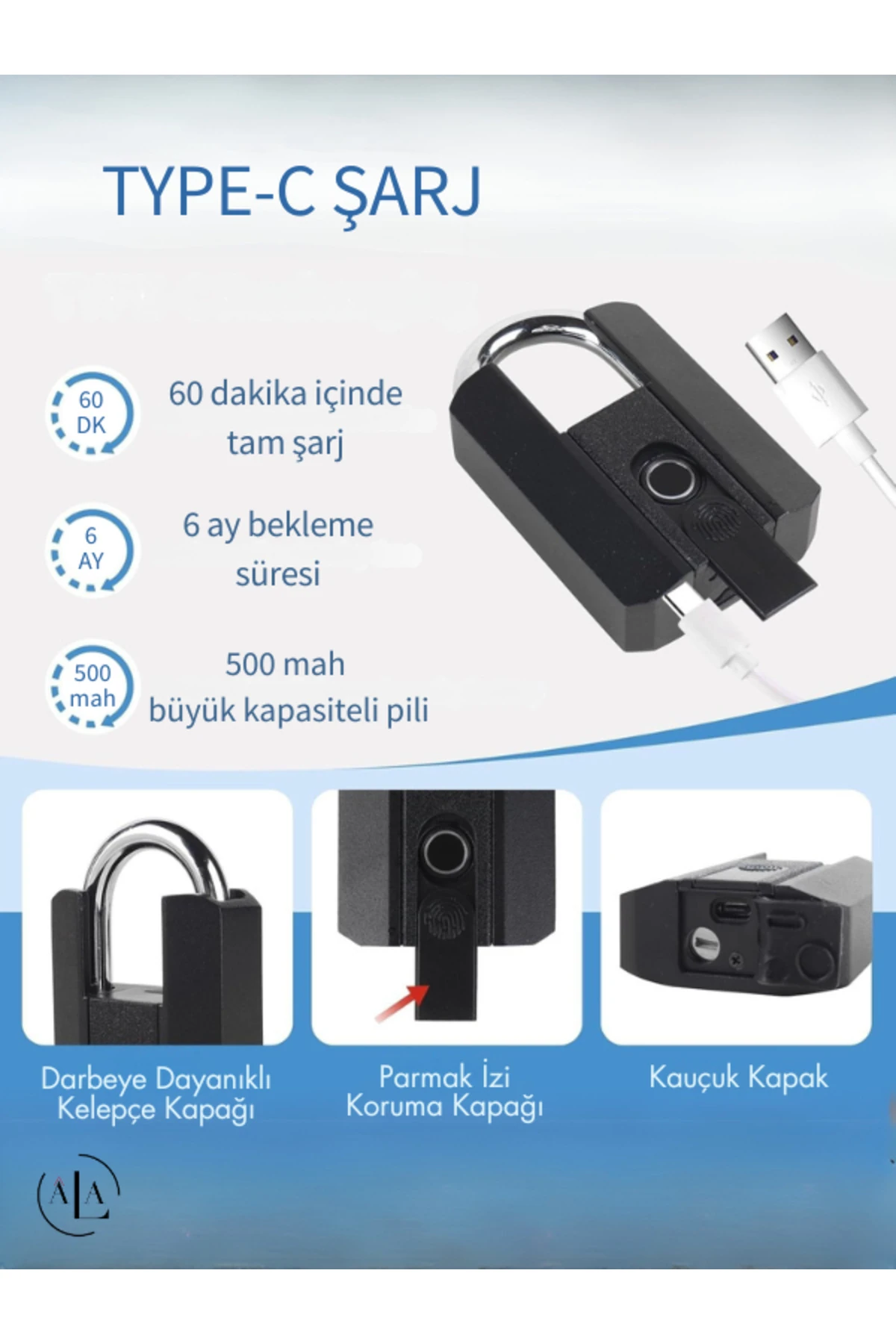 Akıllı Asma Kilit Parmak İzi, Anahtar ve Uygulama ile Açılabilir