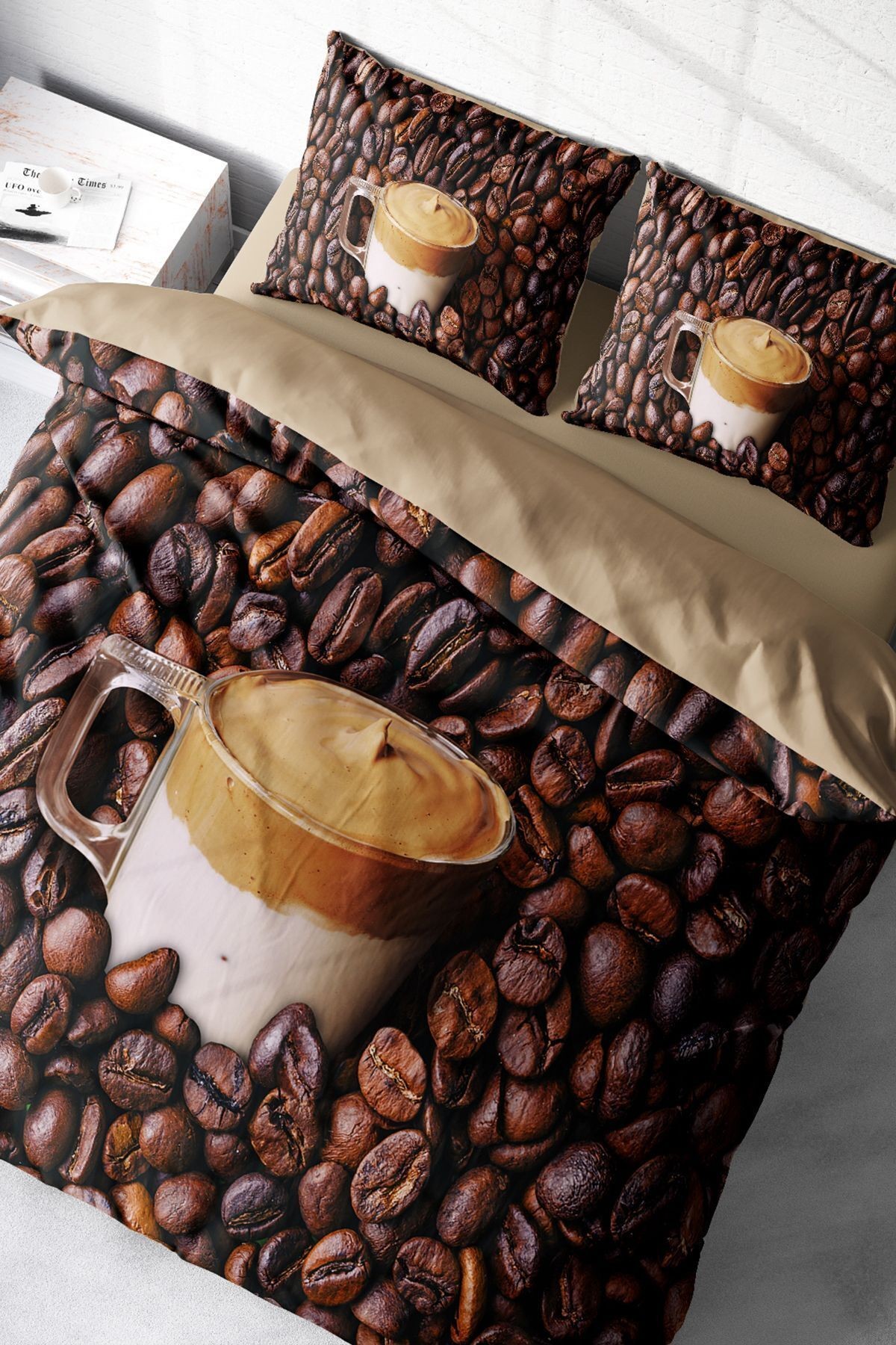 Kıng Sıze Night Coffee 3d Pamuk Saten Çift Kişilik Nevresim Takımı 220x240cm