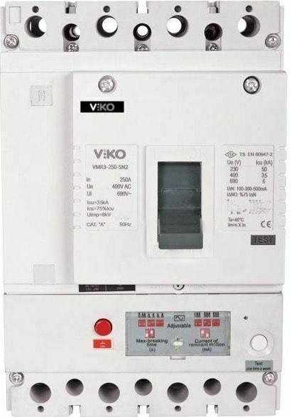 4X250 Amper 4 Kutuplu 35KA Kaçak Akımlı Kompakt Şalter VMR3-250-SN2