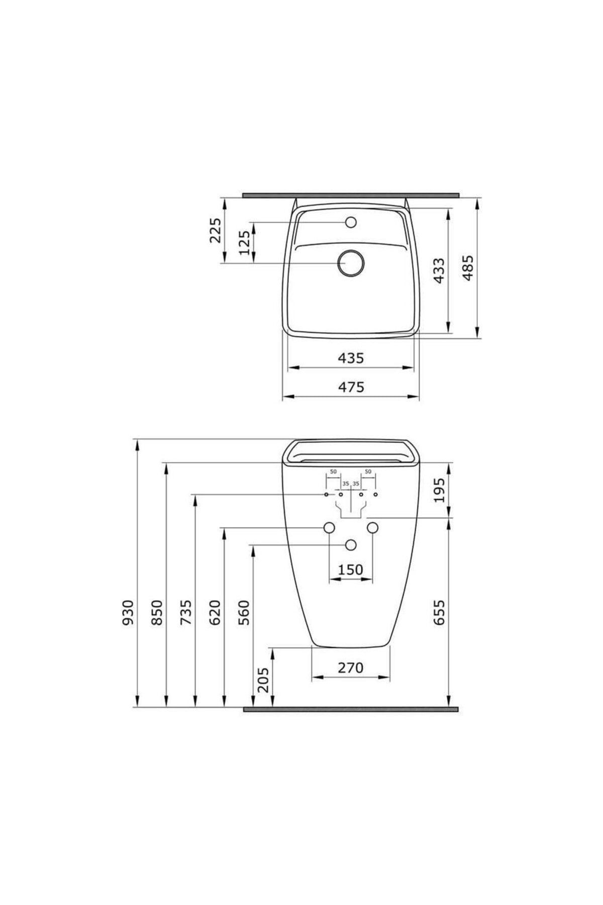 Firenze Asma Monoblok Lavabo, 48 Cm, Parlak Siyah