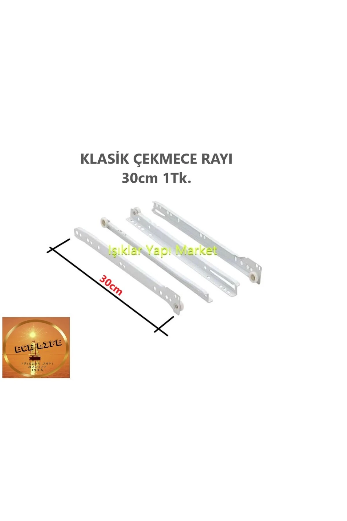 Klasik Çekmece Rayı -Beyaz -30cm - 1Takım (Vida HEDİYELİ)