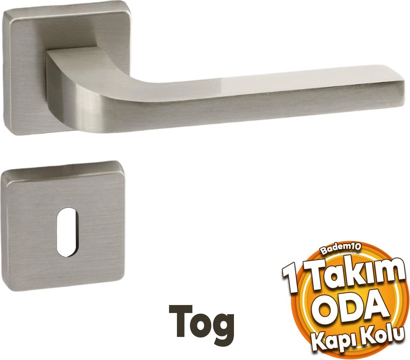 Tog Saten Oda Kapı Kolu Kare Rozetli Sürgülü ve Çelik Kapı Kulpu Uyumlu Sağa Sola Uygun Kapı Kolları