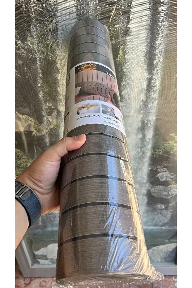 60cmx250cm 1 Adet Gri 3D Yapışkanlı SXP Akustik Lambiri Desenli Duvar Paneli Kağıdı 3107-2