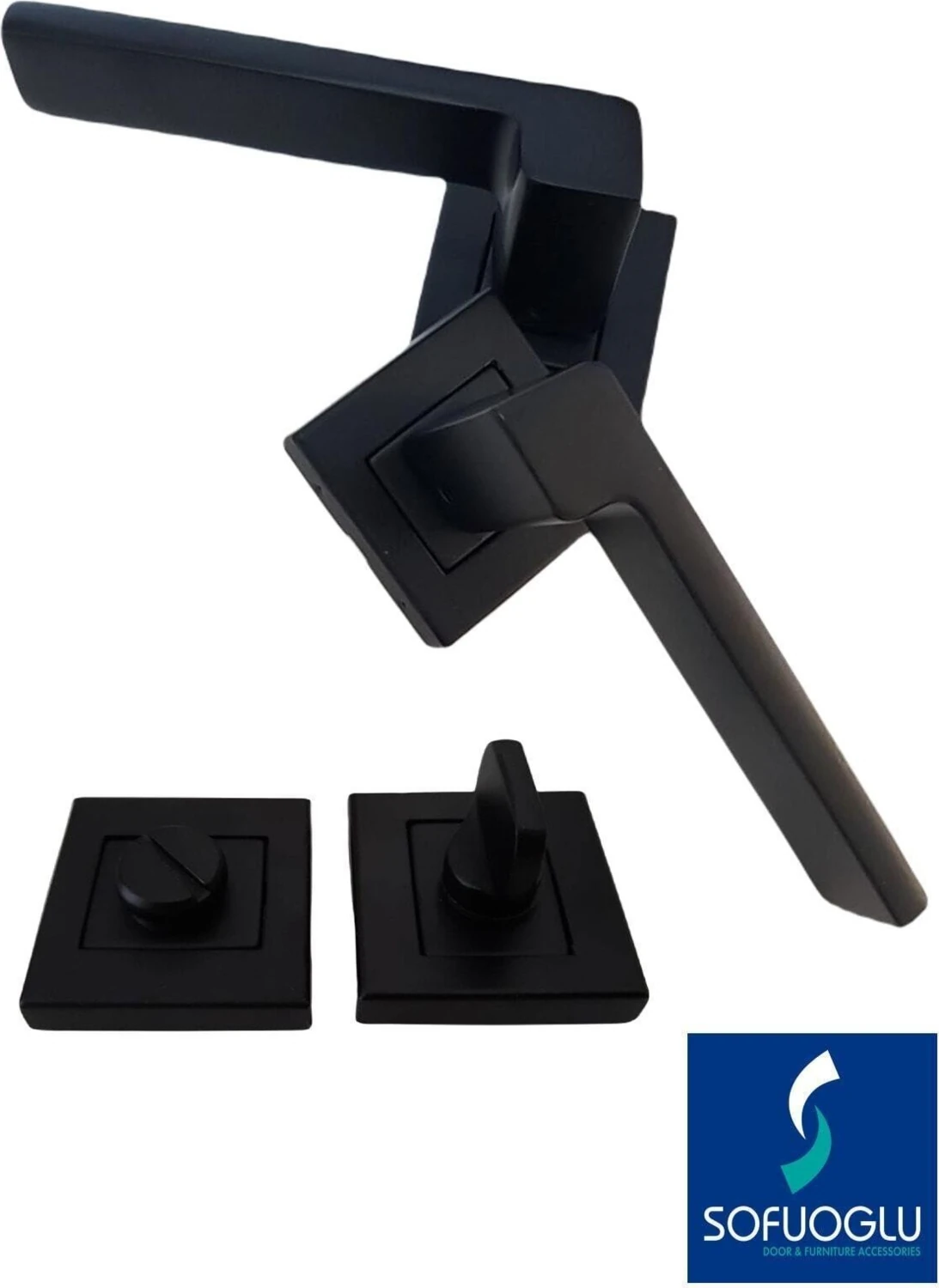 Alüminyum/çelik Mat Siyah Kare Rozetli Wc Kapı Kolu / Dicle Anka