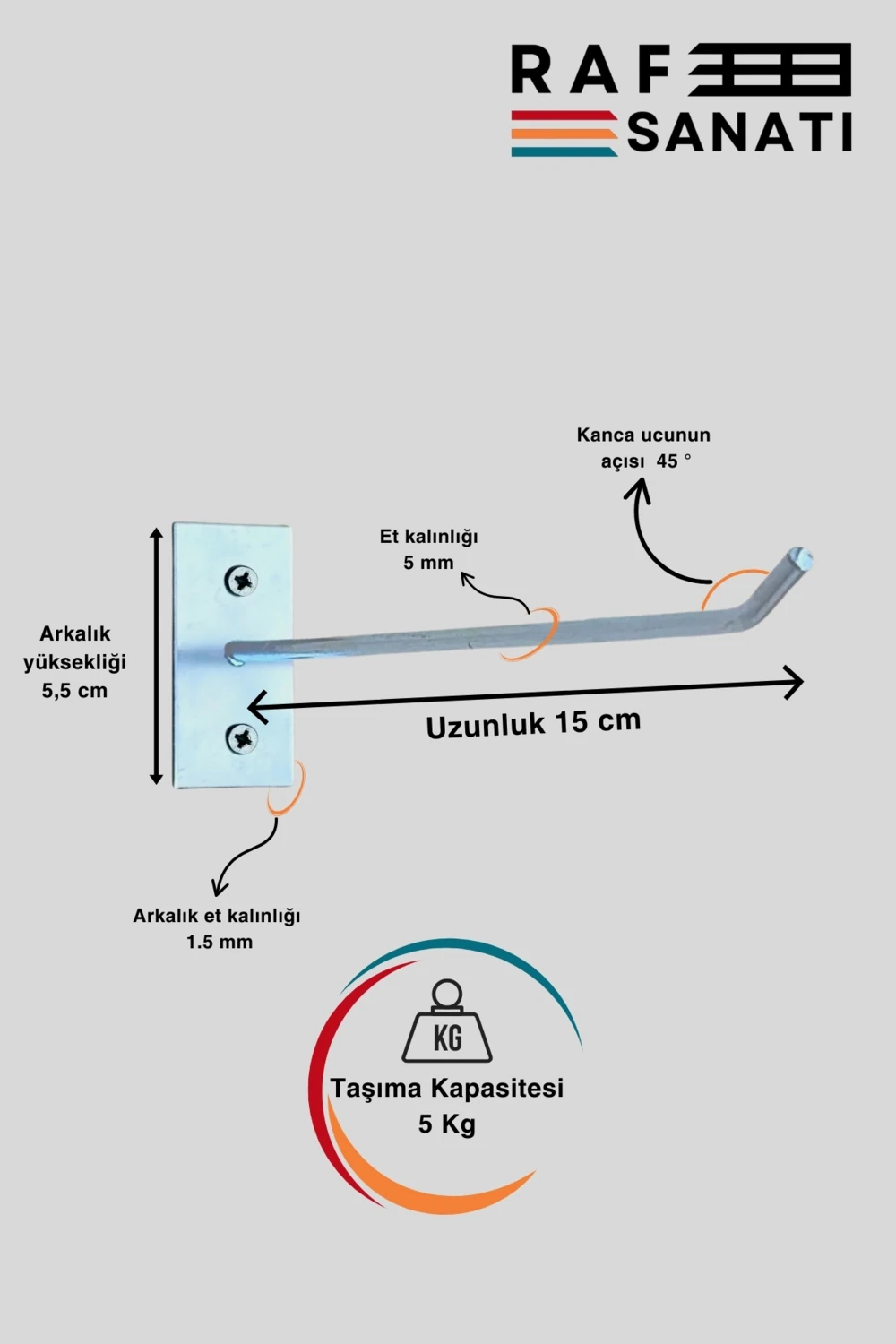 15 cm Duvar Kancası 50 Adet Duvar ve Suntaya Monte Askı Vidalı Kanca Raf Kancası Raf Askısı Aksesuar Tel