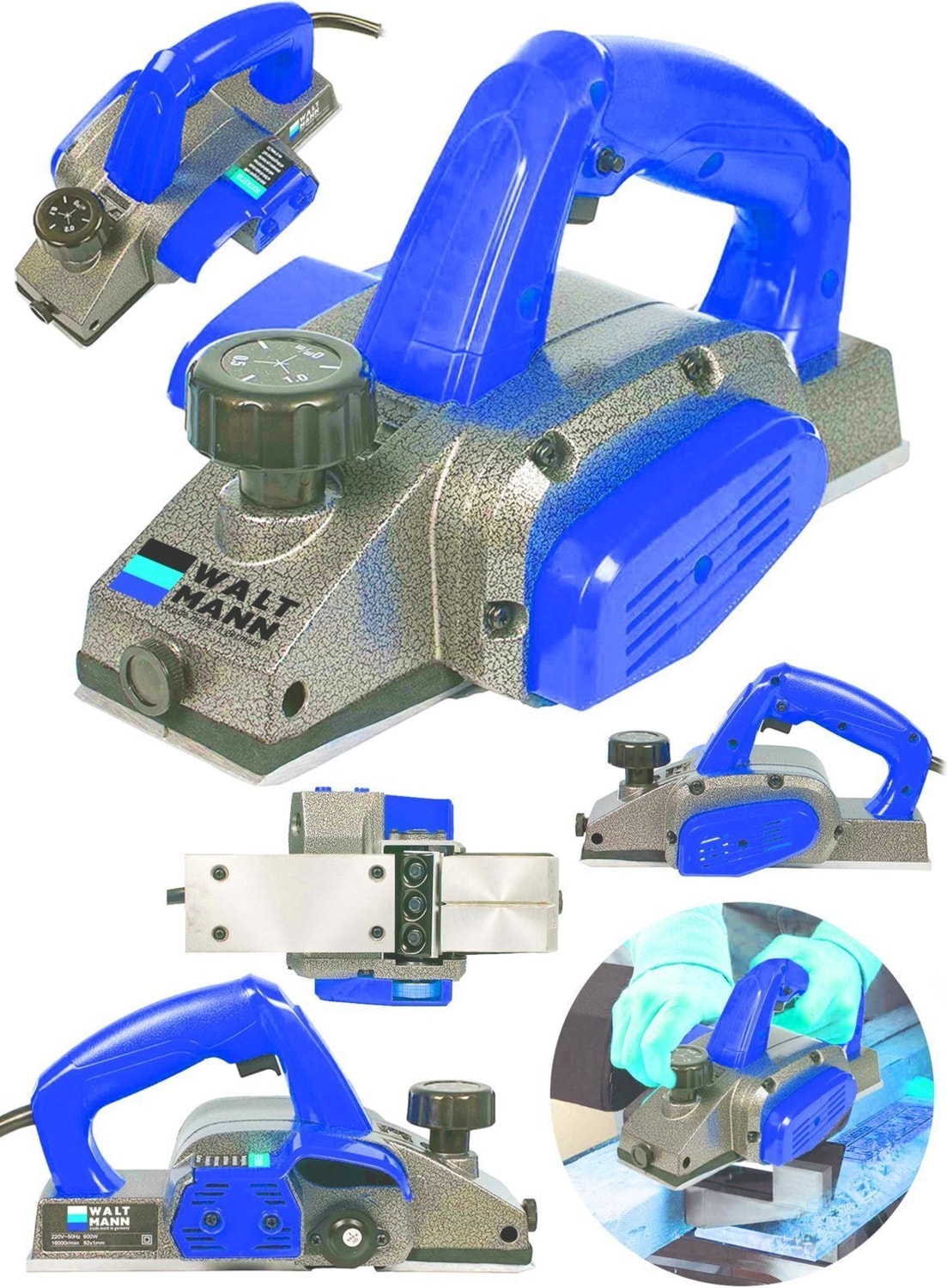 4200 W Bakir Sargili Metal Sanziman Motor Korumali Cift Bicakli Planya Makinesi Mavi
