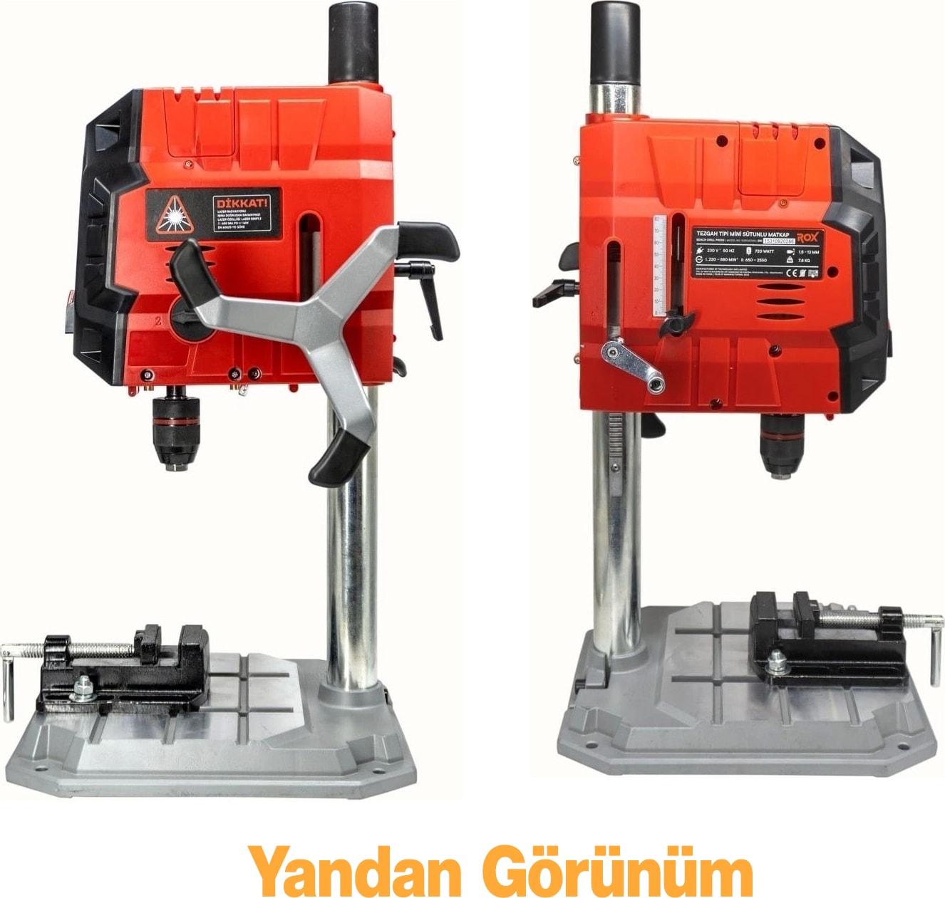 Elektrikli Tezgah Tipi Sütunlu Matkap Mandren 13 mm Dijital Ekran 720 W 2500 Rpm Lazerli Mengeneli