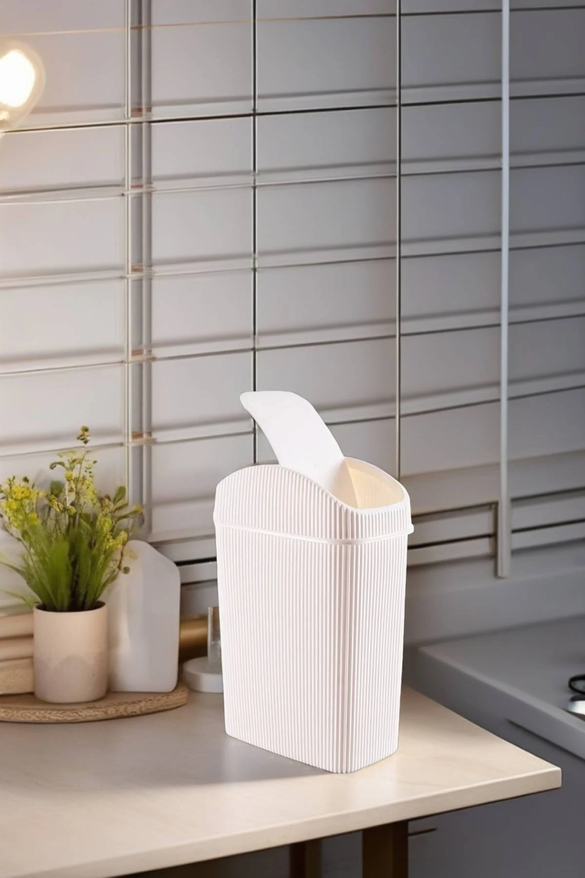 Mini Çöp Kovası, Mutfak, Banyo, Tuvalet, Ofis Çöp Kutusu Krem